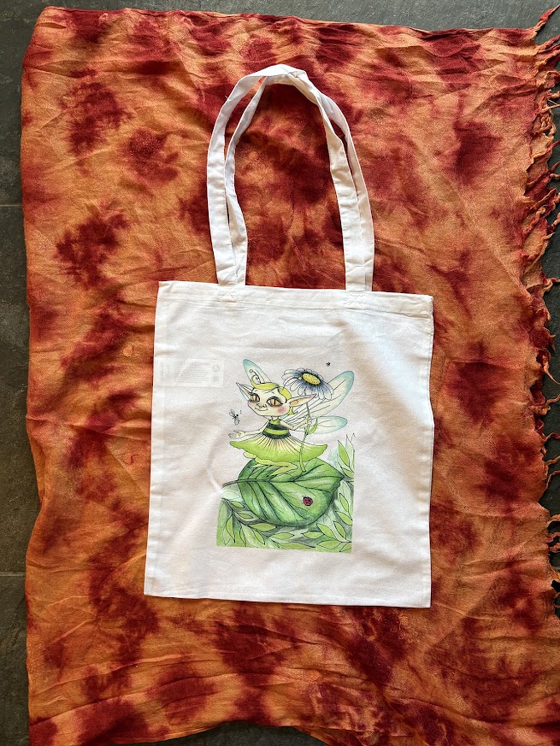 Sac din pânză alb cu model de zână verde - genți și portofele - geantă pentru cumpărături - totebaguri - Artynos.ro