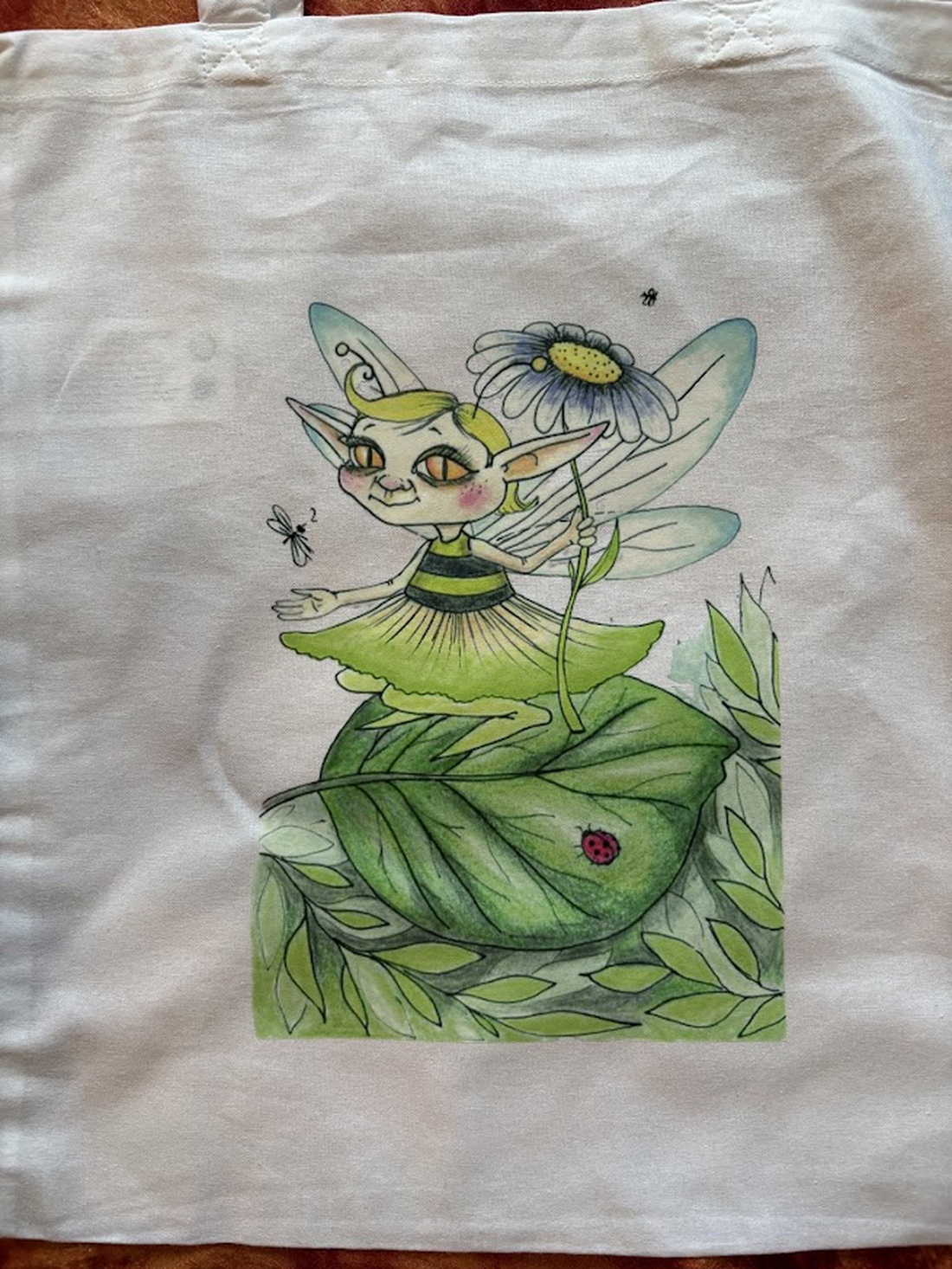 Sac din pânză alb cu model de zână verde - genți și portofele - geantă pentru cumpărături - totebaguri - Artynos.ro