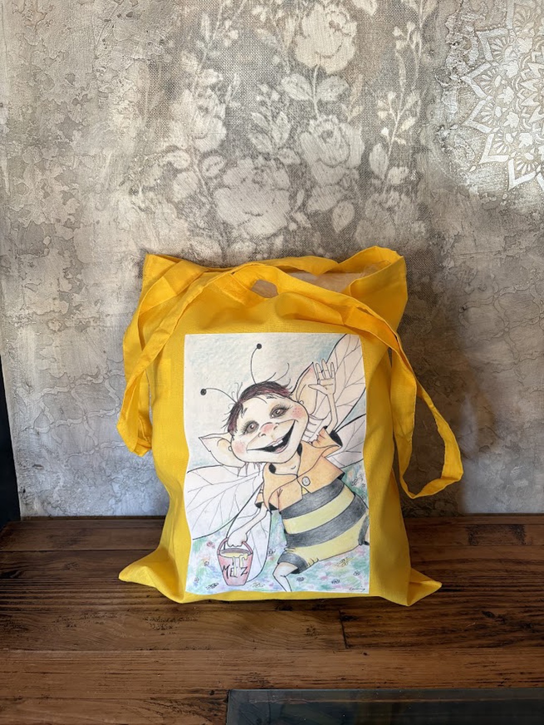 Sac din pânză galben cu model de albină - genți și portofele - geantă pentru cumpărături - totebaguri - Artynos.ro