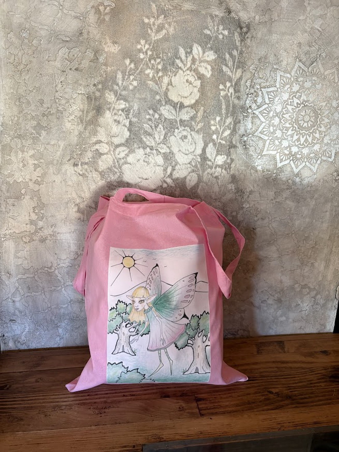 Sac de pânză roz cu model de zână - genți și portofele - geantă pentru cumpărături - totebaguri - Artynos.ro