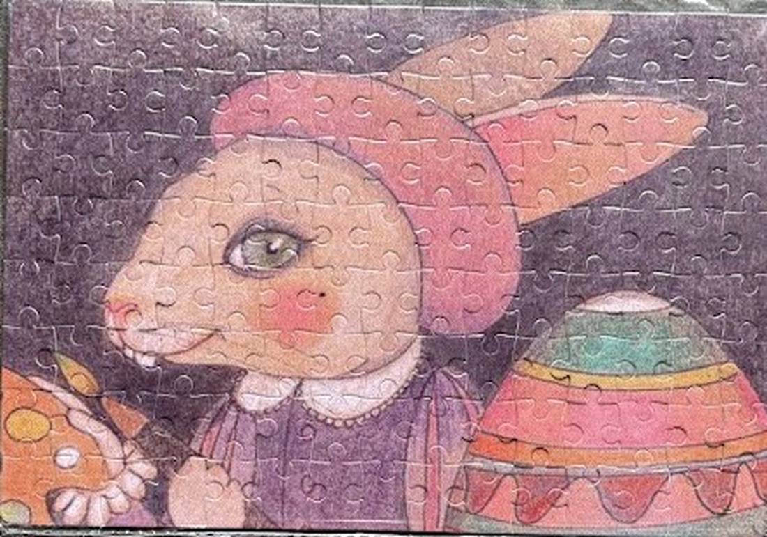 Puzzle magnet de frigider � Iepuraș de Paște cu ou încondeiat - decor de sărbători - decorațiuni de paște - alte creații de paște - Artynos.ro