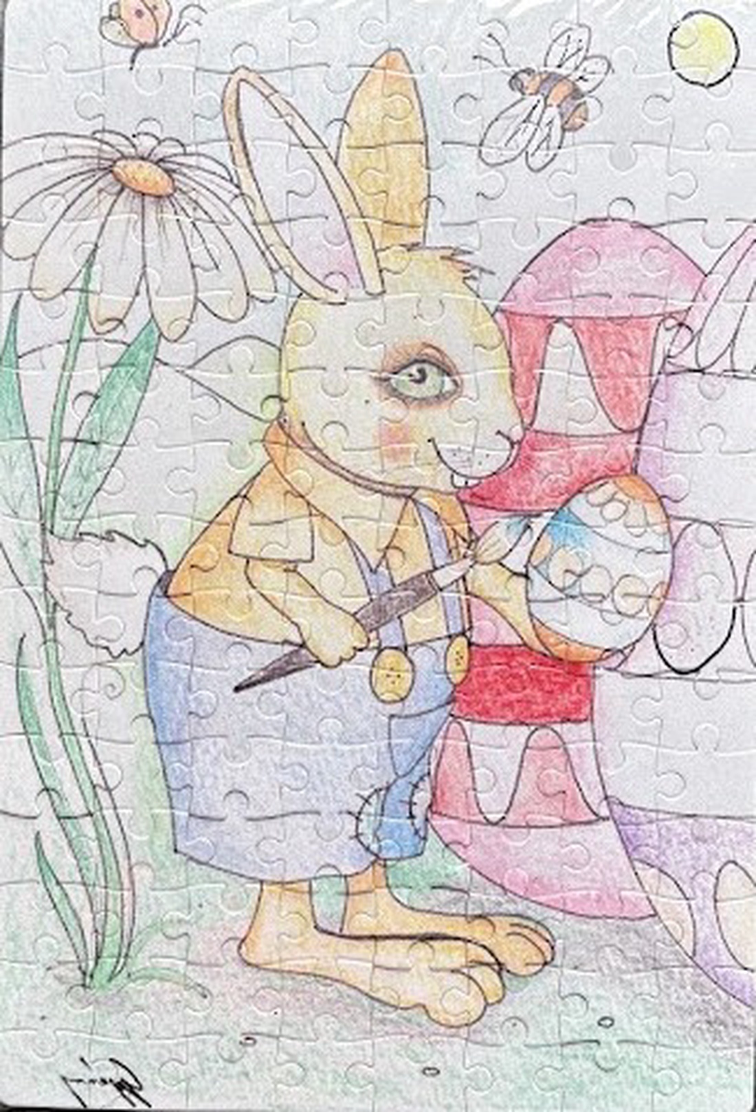 Puzzle magnet de frigider � Iepuraș care pictează ouă de Paște - decor de sărbători - decorațiuni de paște - alte creații de paște - Artynos.ro