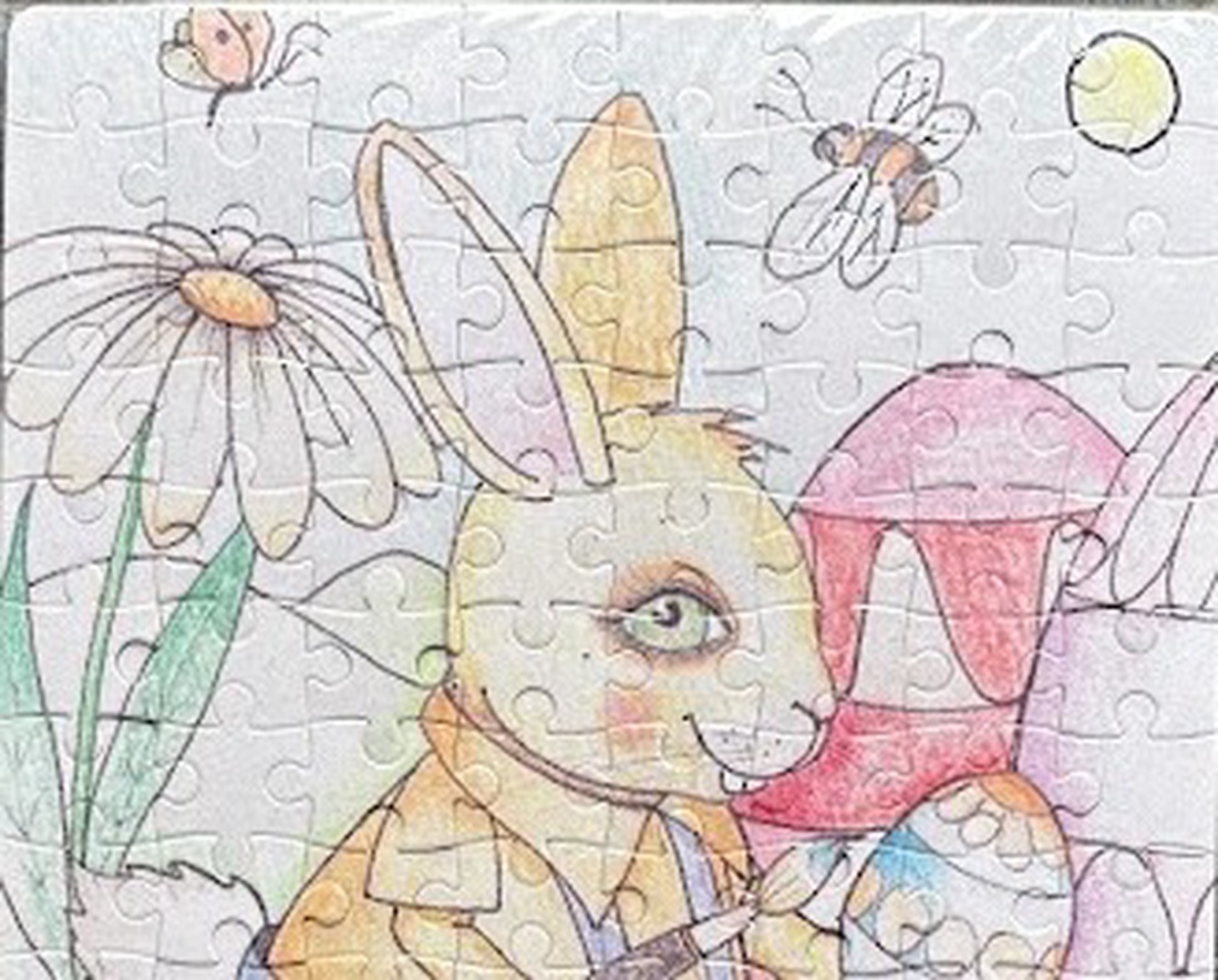 Puzzle magnet de frigider � Iepuraș care pictează ouă de Paște - decor de sărbători - decorațiuni de paște - alte creații de paște - Artynos.ro