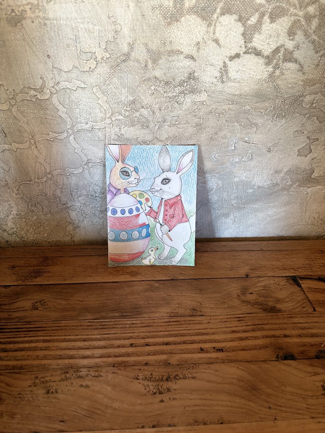 Carte poștală � Iepurași de Paște, desen realizat manual - decor de sărbători - decorațiuni de paște - alte creații de paște - Artynos.ro