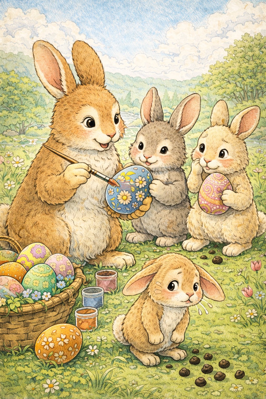 Carte poștală � Iepuraș de Paște și mica surpriză - decor de sărbători - decorațiuni de paște - alte creații de paște - Artynos.ro