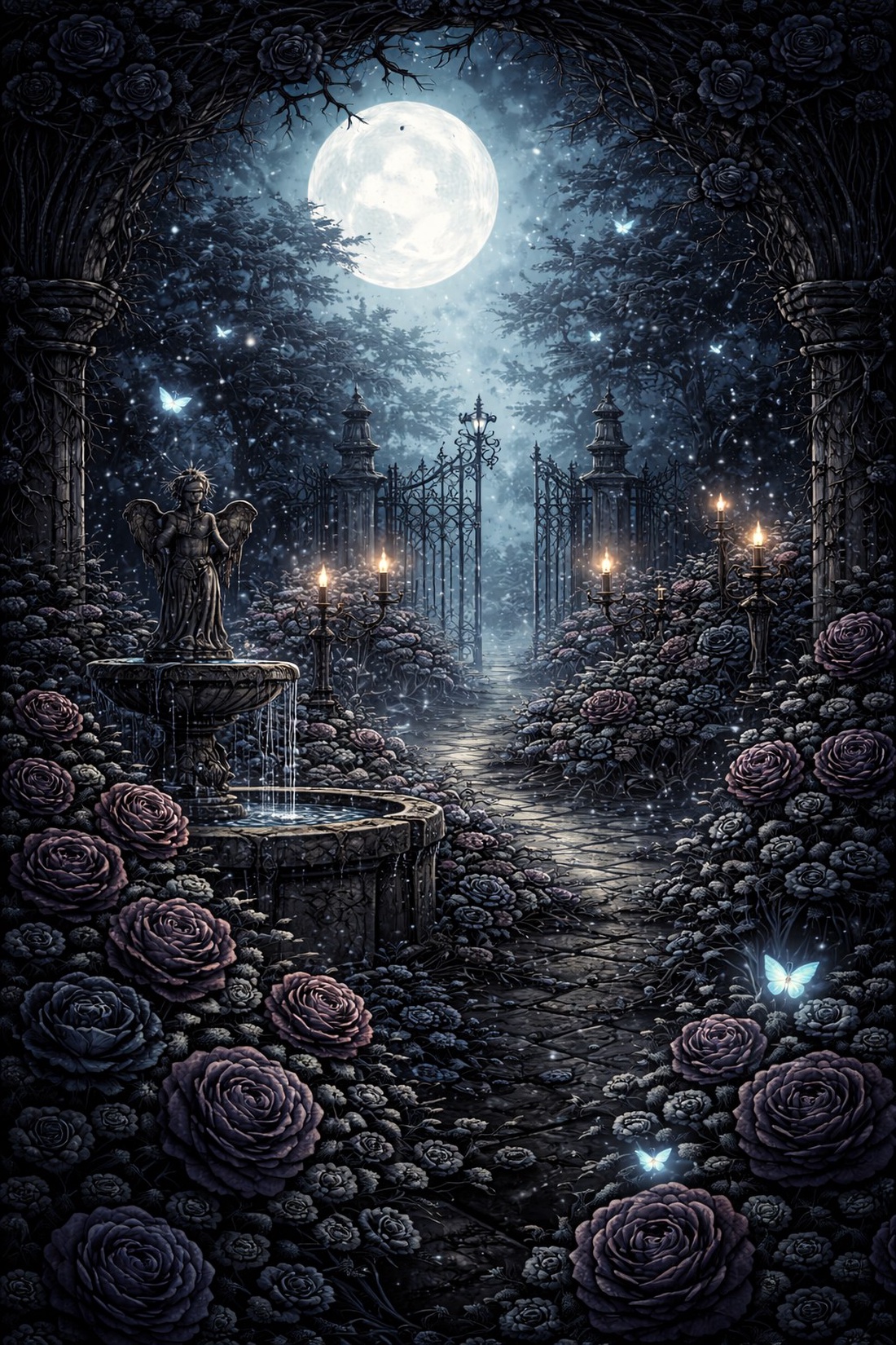 Carte poștală � Grădina gotică a trandafirilor sub lună - casă & stil de viață - produse de papetărie - cărți poștale - Artynos.ro