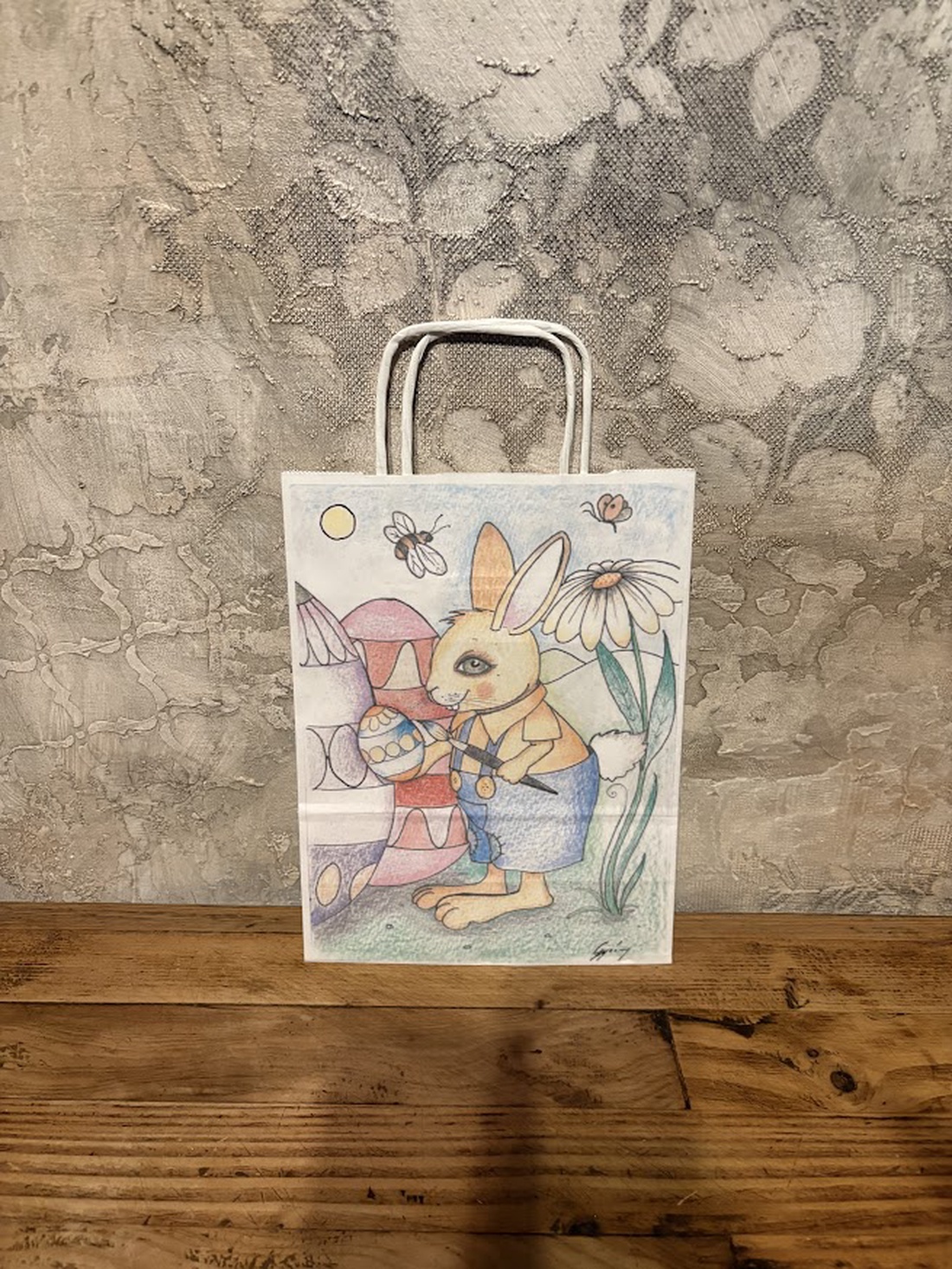 Punguță cadou � iepuraș de Paște cu ou încondeiat - decor de sărbători - decorațiuni de paște - alte creații de paște - Artynos.ro