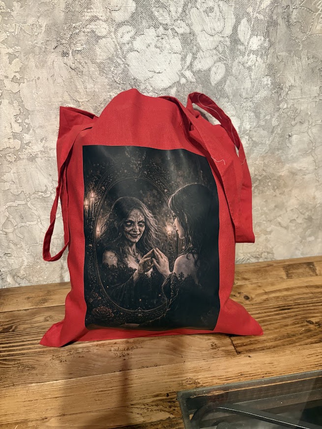 Geantă tote roșie din pânză cu ilustrație vrăjitoare � design fantasy digital - genți și portofele - geantă pentru cumpărături - totebaguri - Artynos.ro
