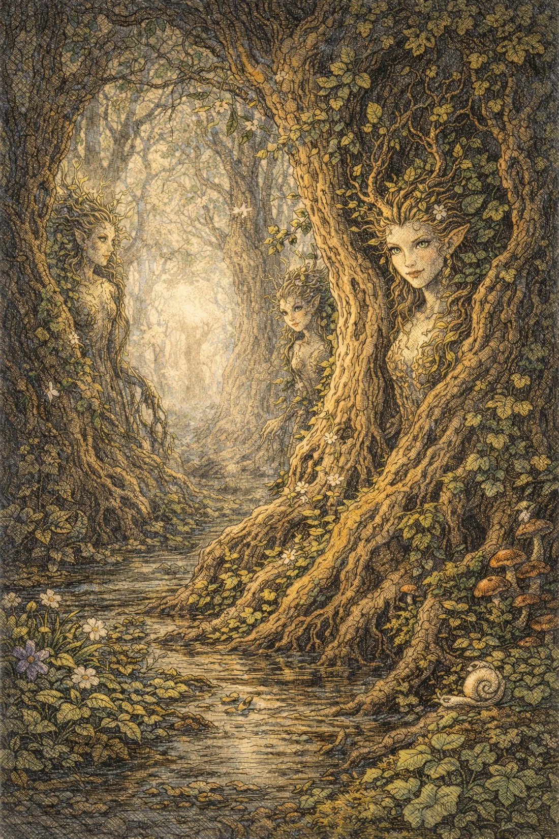 Geantă tote verde deschis cu ilustrație driada � design fantasy digital - genți și portofele - geantă pentru cumpărături - totebaguri - Artynos.ro