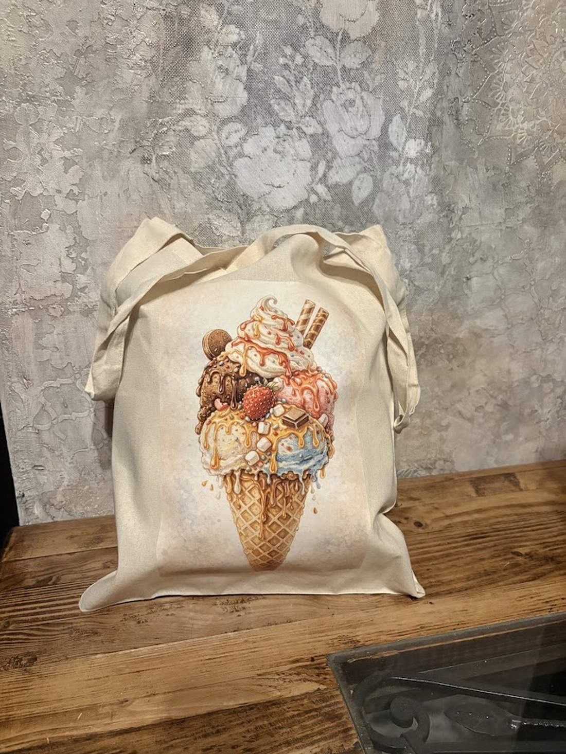 Geantă tote natur din pânză cu ilustrație înghețată � design artistic digital - genți și portofele - geantă pentru cumpărături - totebaguri - Artynos.ro