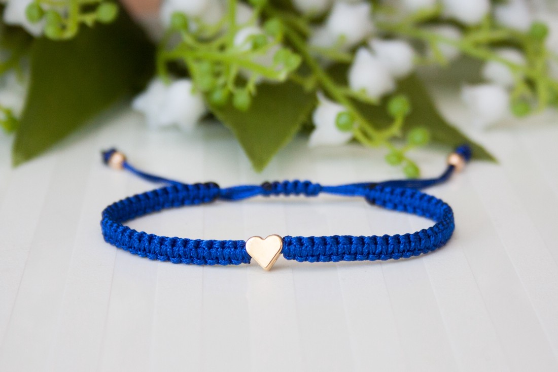 Brățară macramé împletită - Hearts blue/gold -  - Artynos.ro