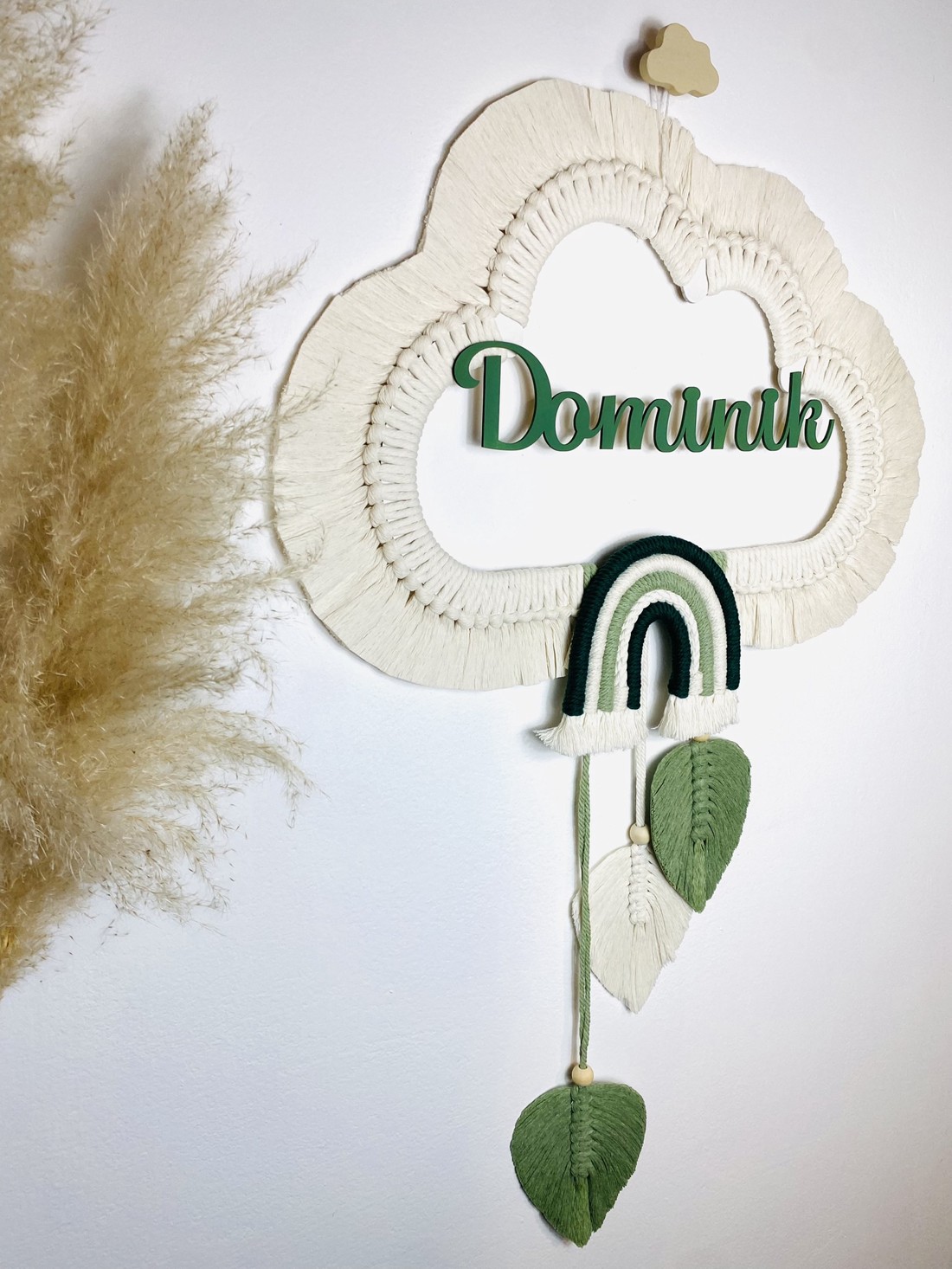 Nor macramé personalizat, curcubeu și frunze decor de perete (mare) - boyish - - Artynos.ro Nor macramé personalizat, curcubeu și frunze decor de perete (mare) - boyish - - Artynos.ro