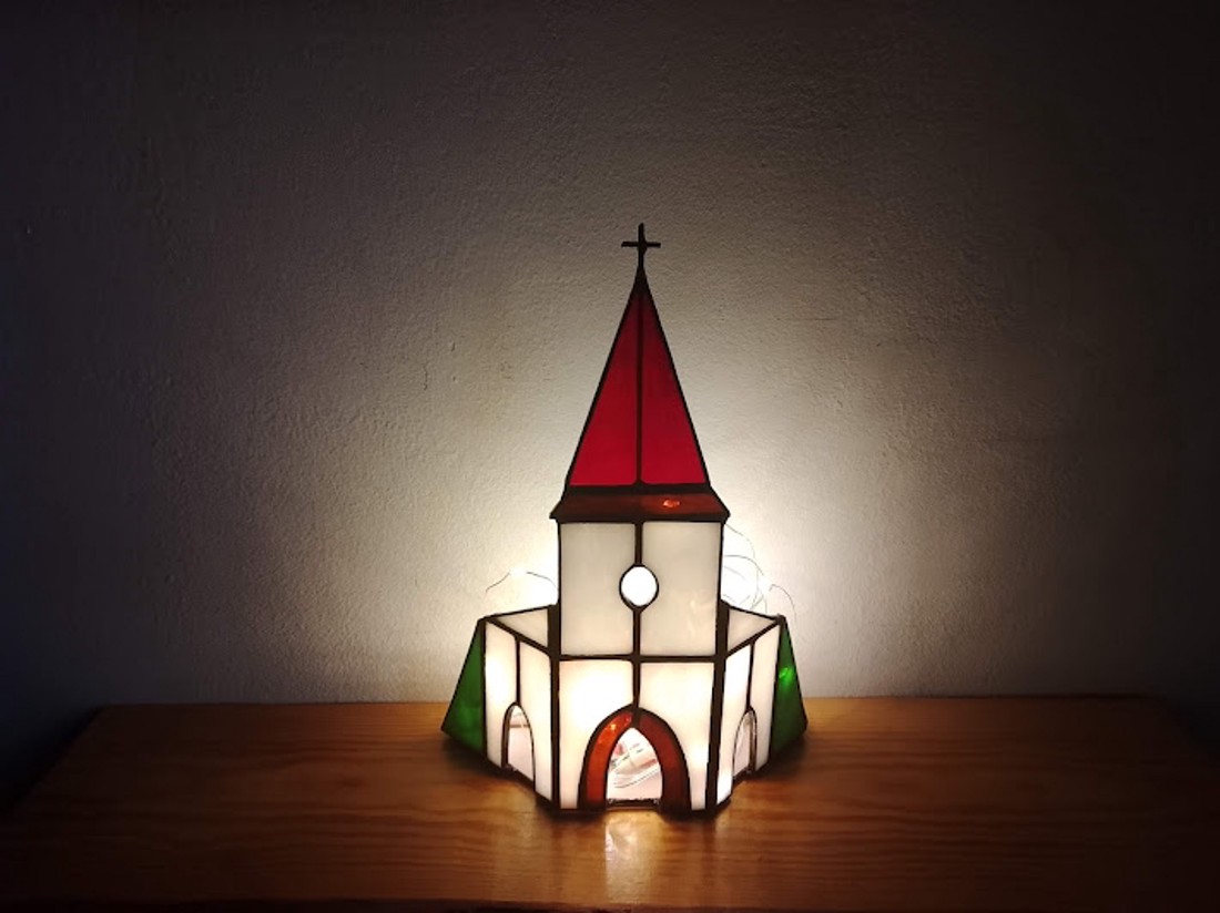Biserică Tiffany Suport Lumânare - accesorii de crăciun - decorațiuni de crăciun de casă - lumânare parfumat de crăciun, suport lumânări - Artynos.ro