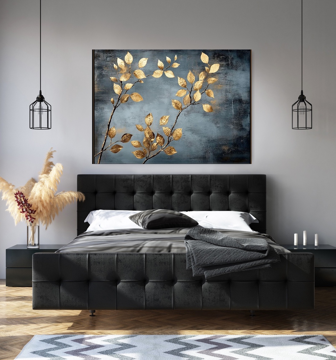 Pictură în ulei cu frunze de aur - arte vizuale și accesorii  - picturi - pictură în ulei - Artynos.ro