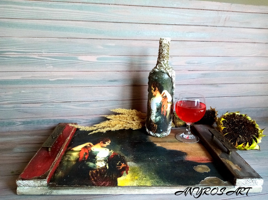 Set cadou-tava din lemn  +sticla de vin - casă & stil de viață - set de cadou - Artynos.ro
