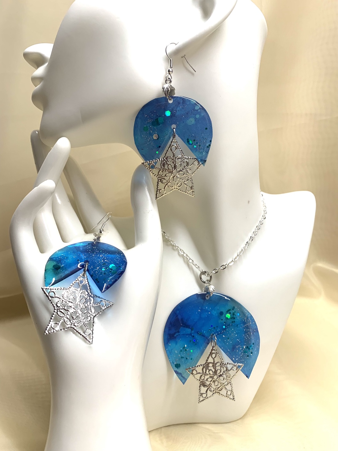 Set bijuterii handmade unicat pictat manual - din rășină 00551 - bijuterii - seturi de bijuterii - Artynos.ro