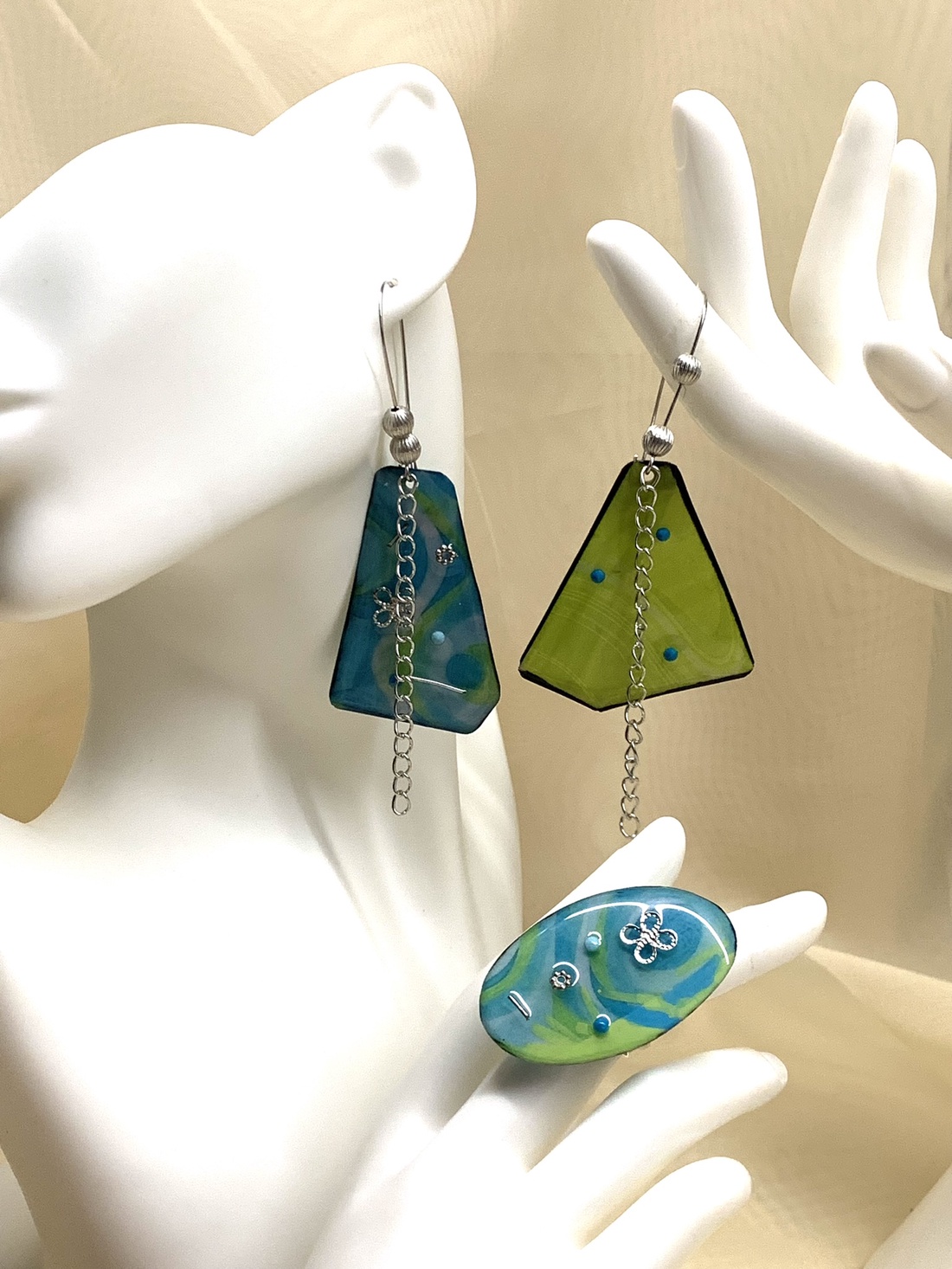 set bijuterii  handmade unicat- pictat - din rasina 00549 - bijuterii - seturi de bijuterii - Artynos.ro