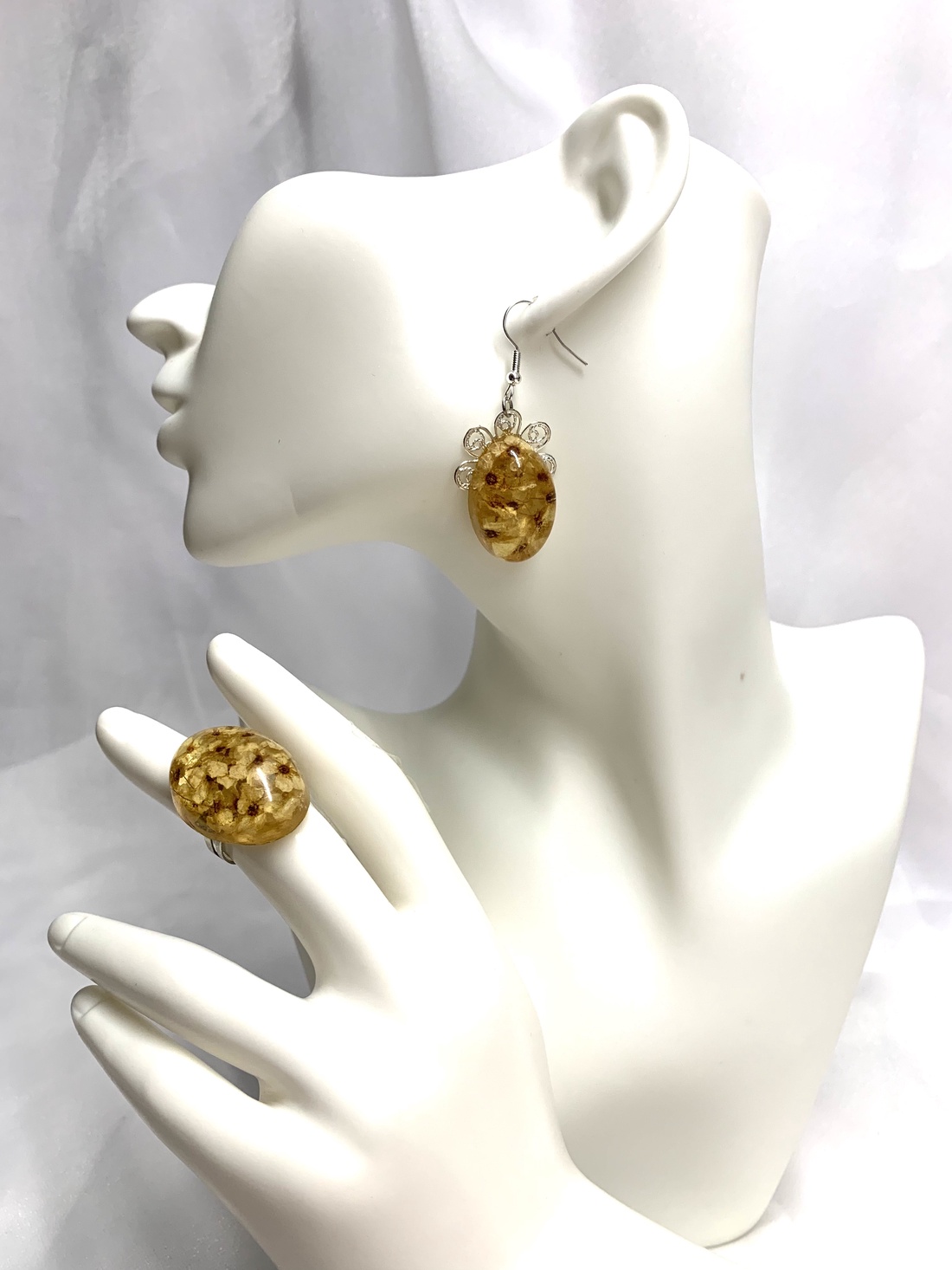 Set bijuterii cu flori naturale 00913 - accesorii nuntă - bijuterii mireasă - set bijuterii de mireasă - Artynos.ro