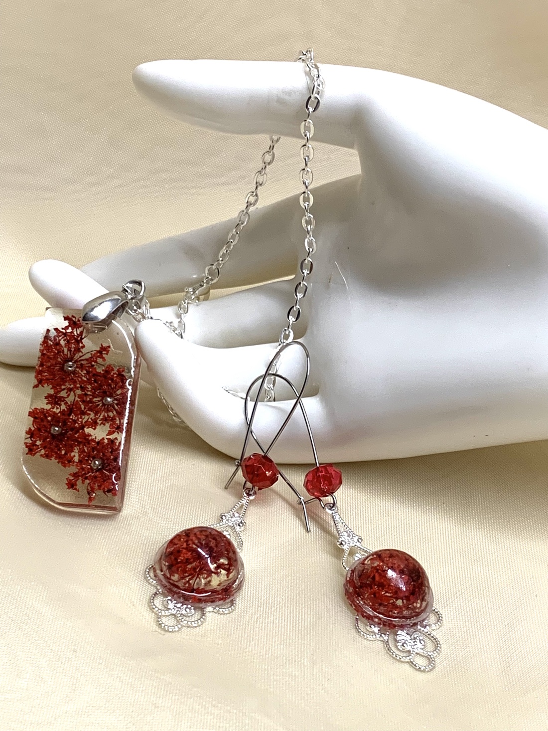 Set Bijuterii din rasina flori naturale 00929 - bijuterii - seturi de bijuterii - Artynos.ro