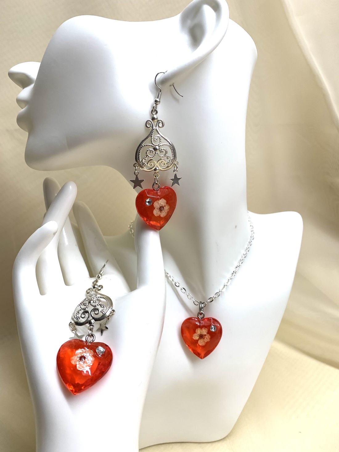 set bijuterii handmade unicat din rasina si flori naturale 00932 - accesorii nuntă - bijuterii mireasă - set bijuterii de mireasă - Artynos.ro