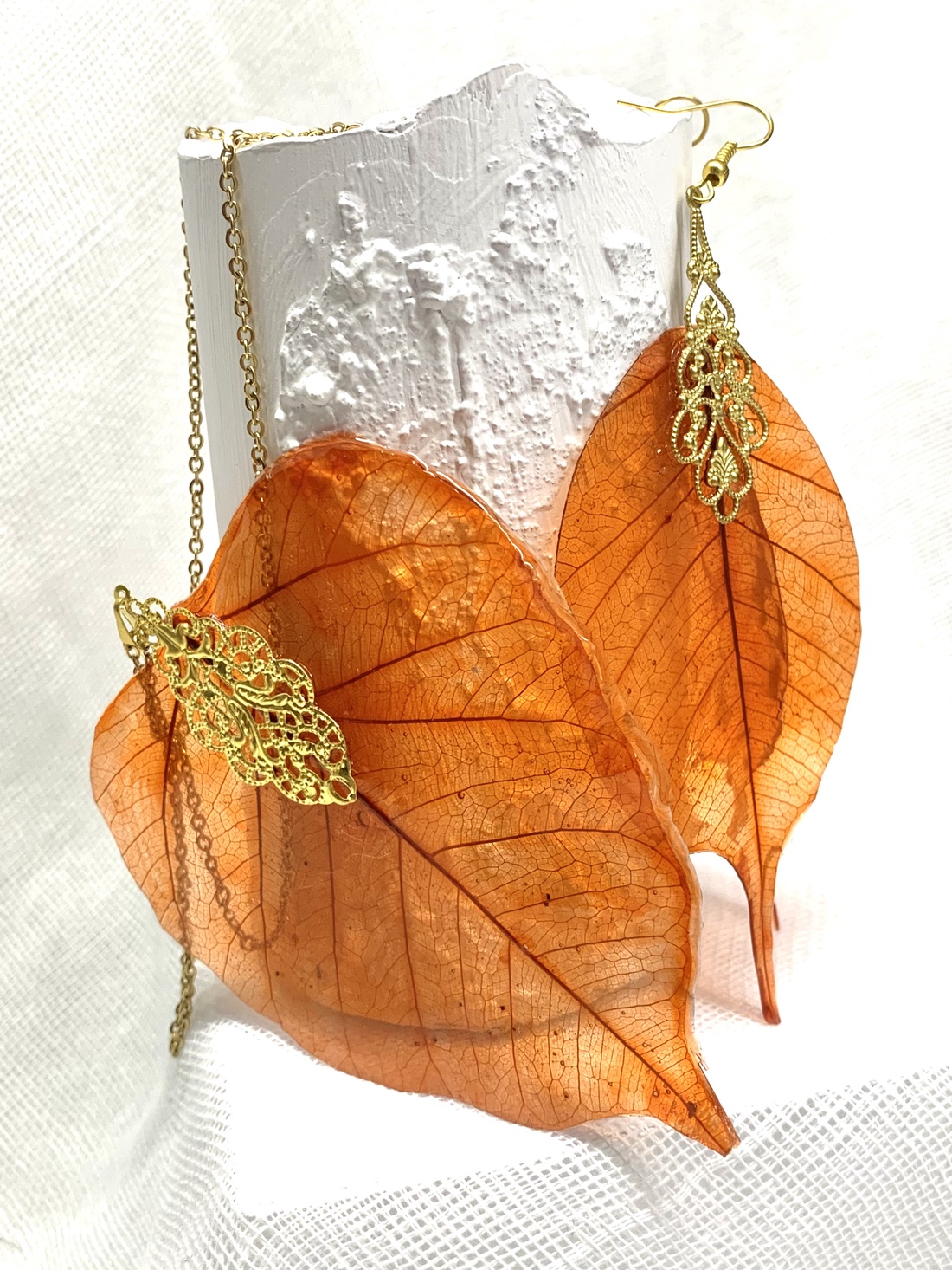 Set bijuterii handmade unicat frunze naturale 00975 -  - Artynos.ro