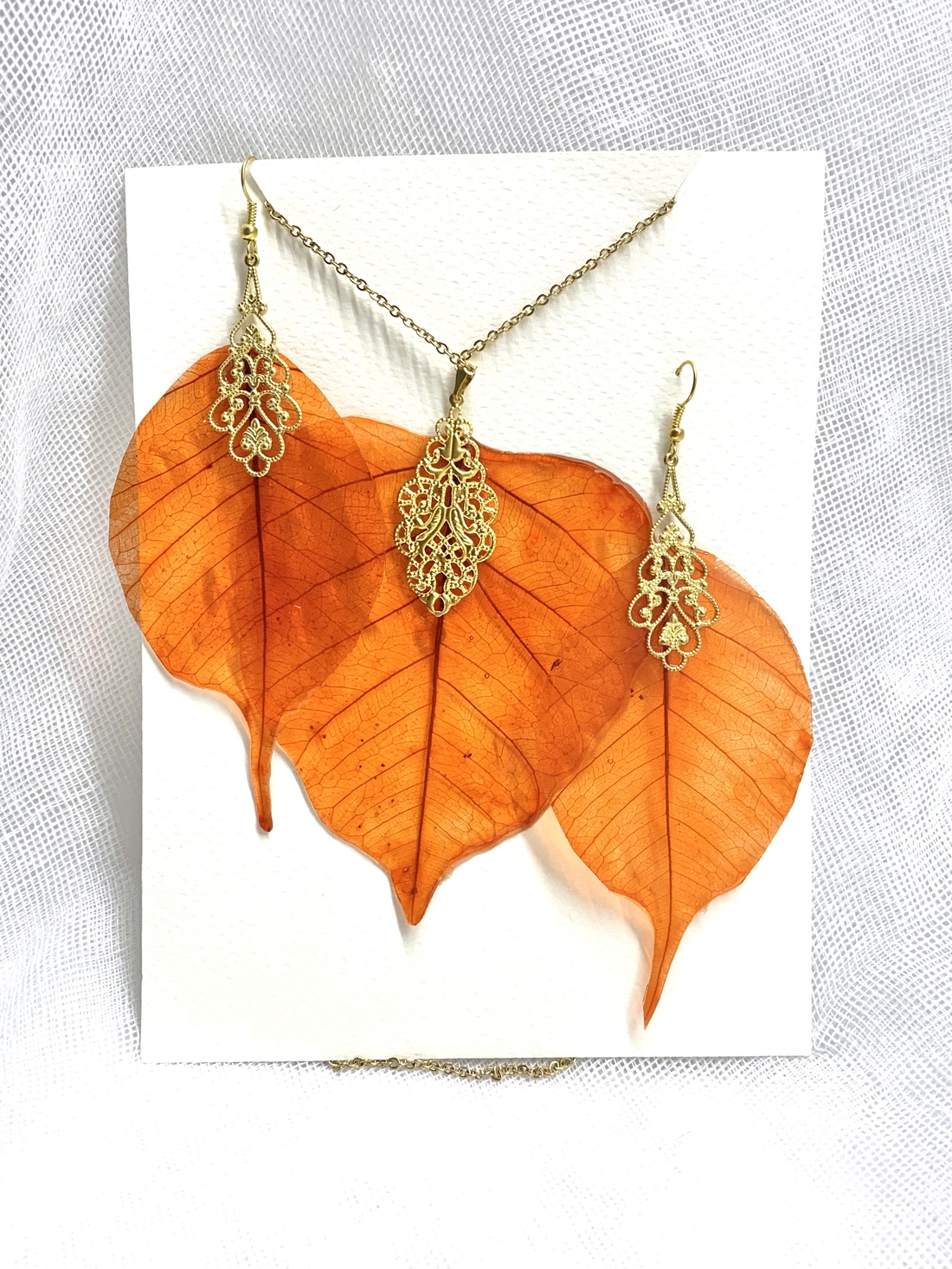 Set bijuterii handmade unicat frunze naturale 00975 -  - Artynos.ro