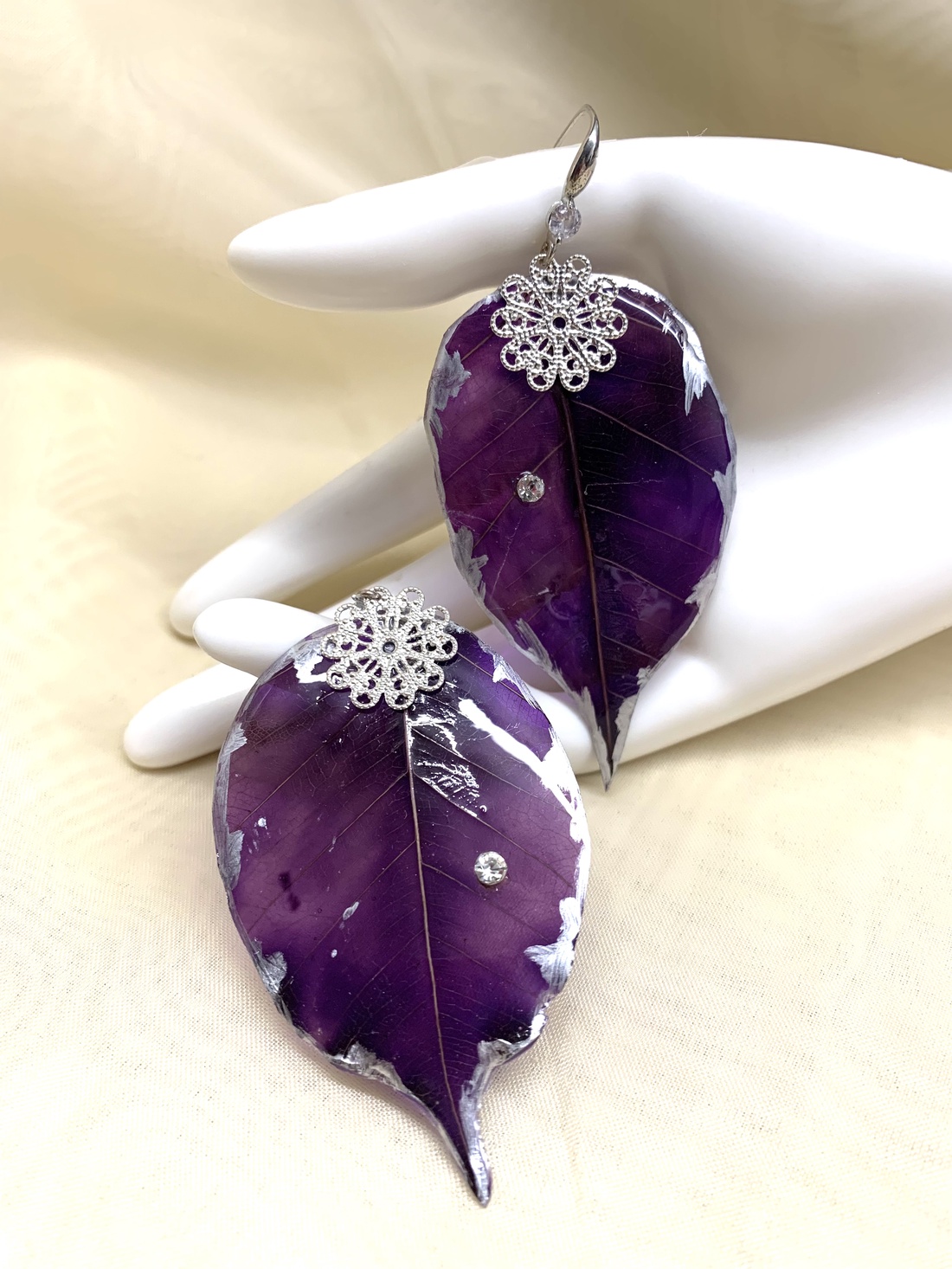 Set bijuterii cu frunze naturale Magnolie 00974 - bijuterii - seturi de bijuterii - Artynos.ro