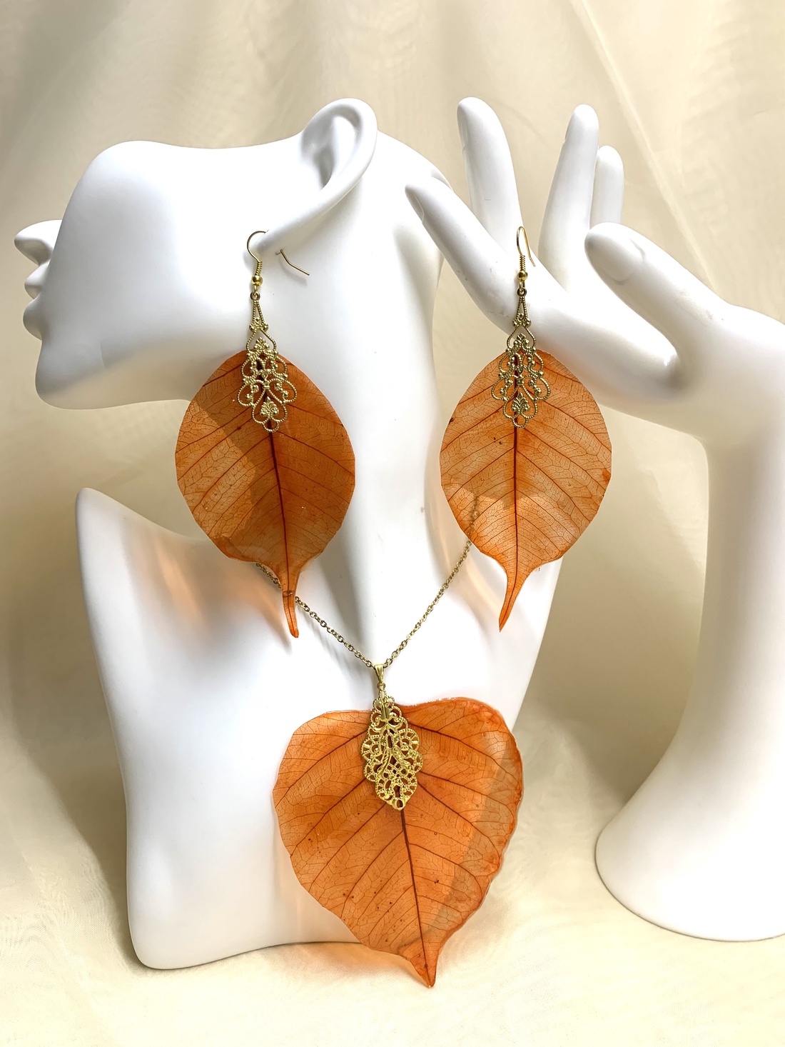 Set bijuterii cu frunze naturale 00975 - bijuterii - seturi de bijuterii - Artynos.ro