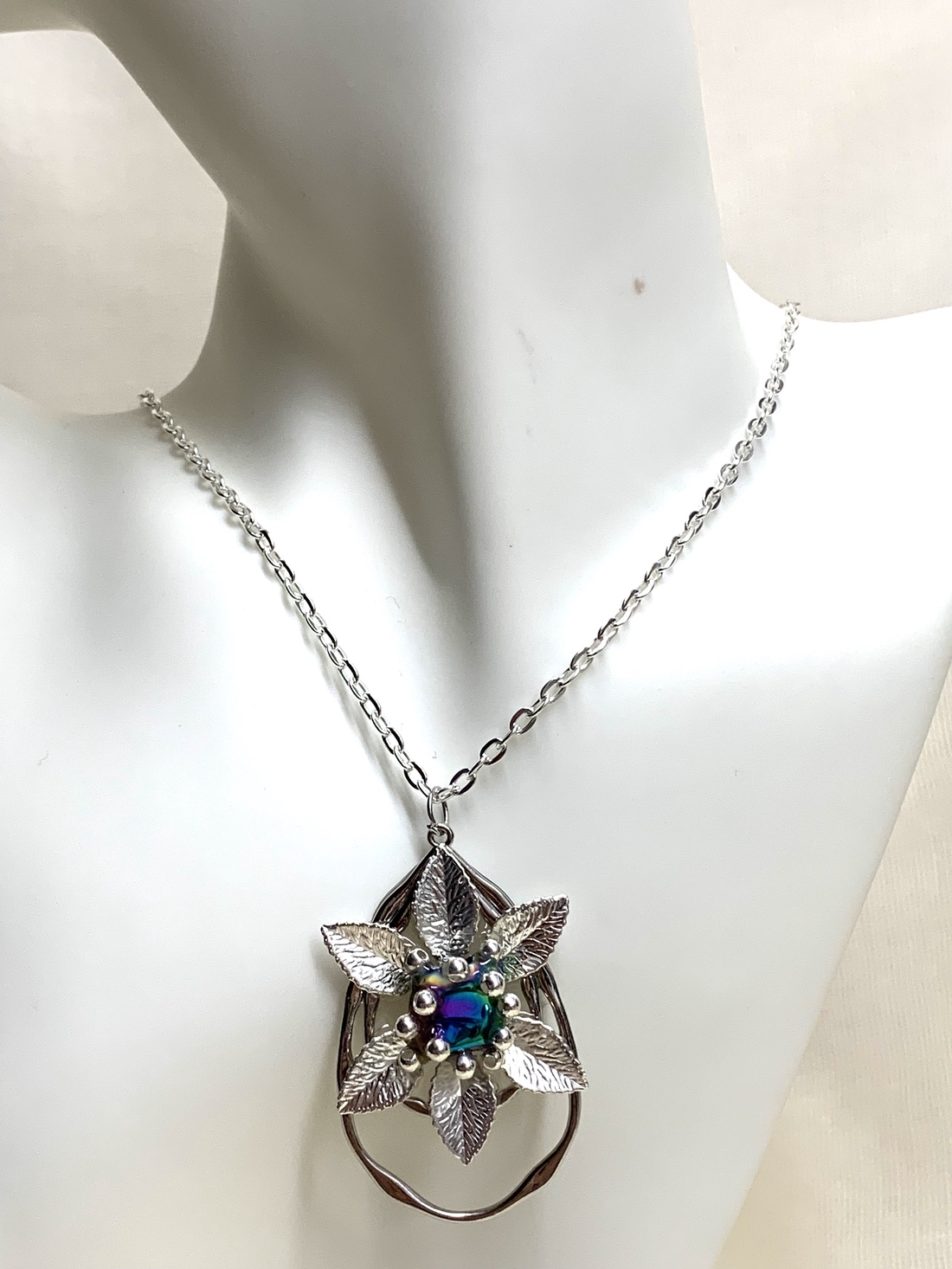 Colier-pandantiv inox si sticla 01137 - bijuterii - coliere - coliere cu pandative - Artynos.ro