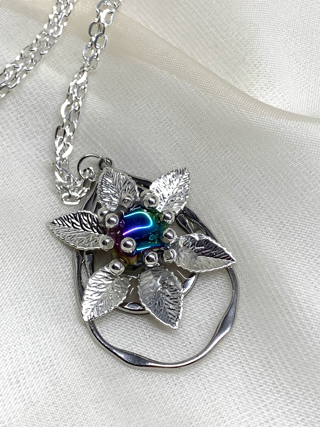 Colier-pandantiv inox si sticla 01137 - bijuterii - coliere - coliere cu pandative - Artynos.ro