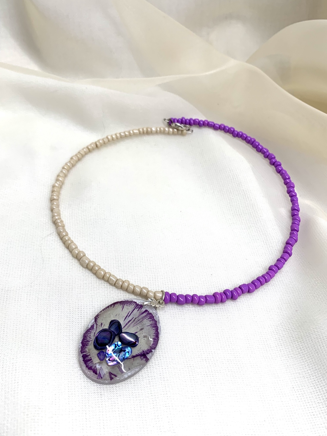 Colier-pandantiv cu flori si scoici Abalone 01156 - bijuterii - coliere - coliere cu pandative - Artynos.ro