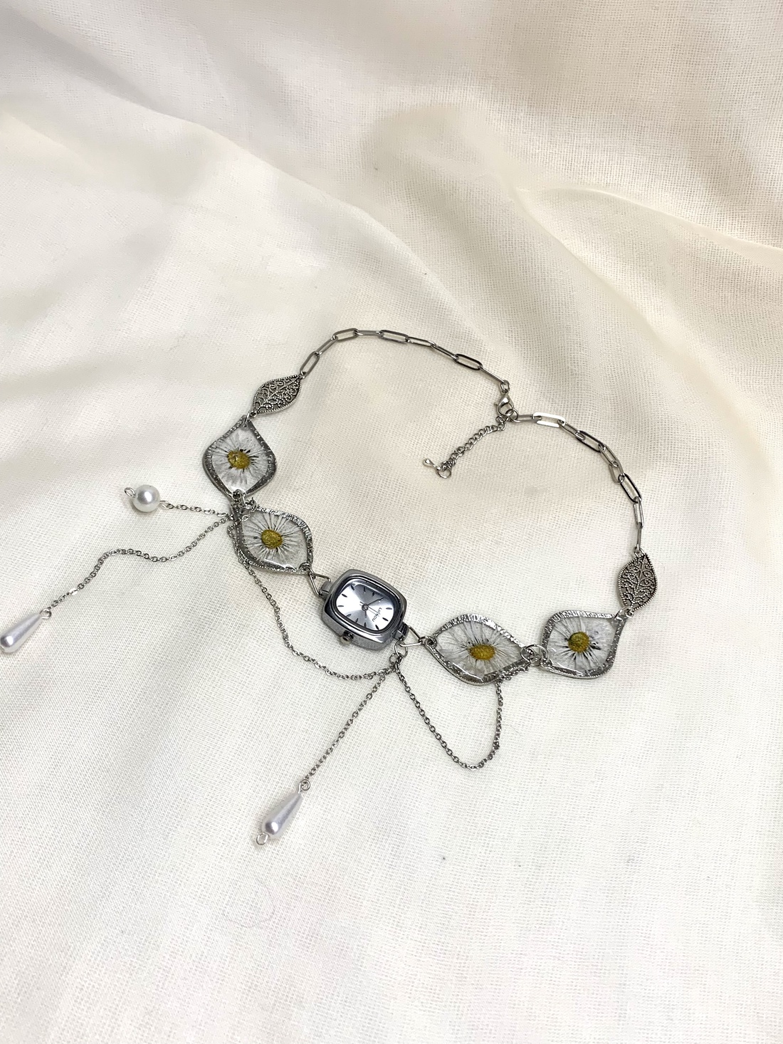 Colier -pandantiv cu Margarete si ceas 00887 - bijuterii - coliere - pandative - Artynos.ro