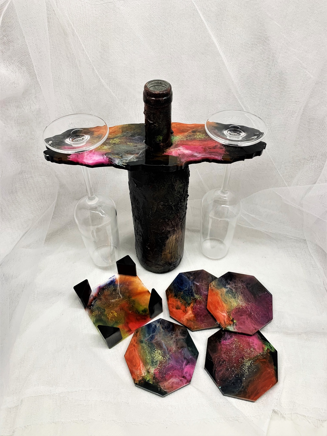  suport de pahare si sticla de vin - cadou 01205 - casă & stil de viață - set de cadou - Artynos.ro