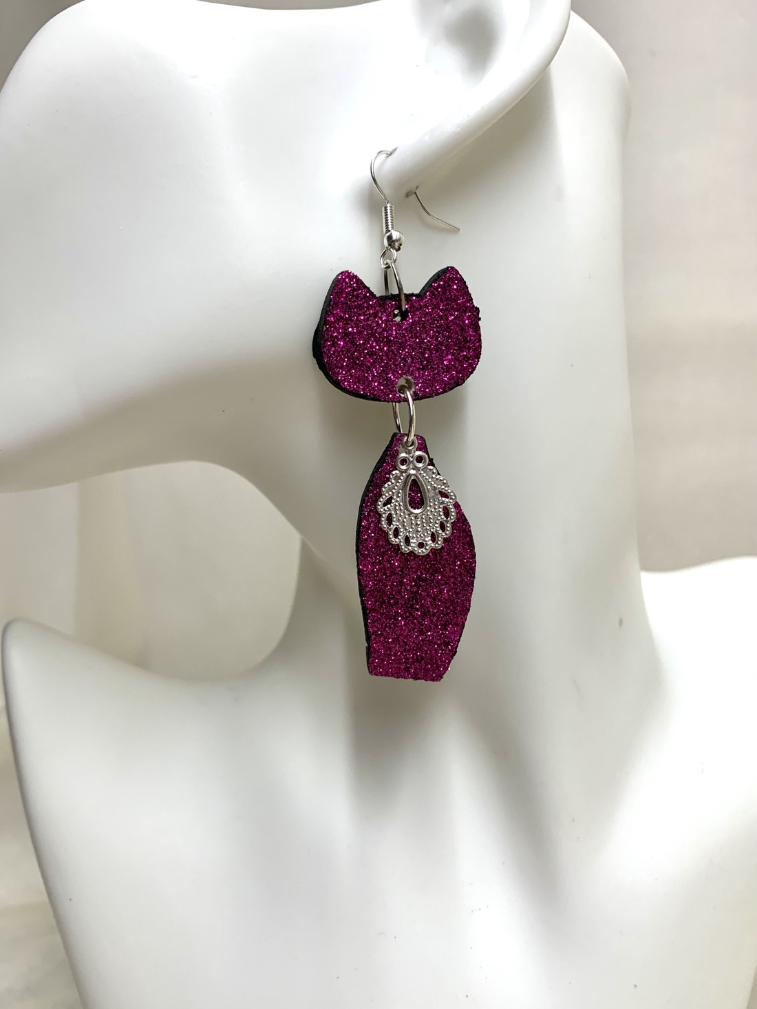 Cercei model pisica 01228 - bijuterii - cercei - cercei din lemn - Artynos.ro