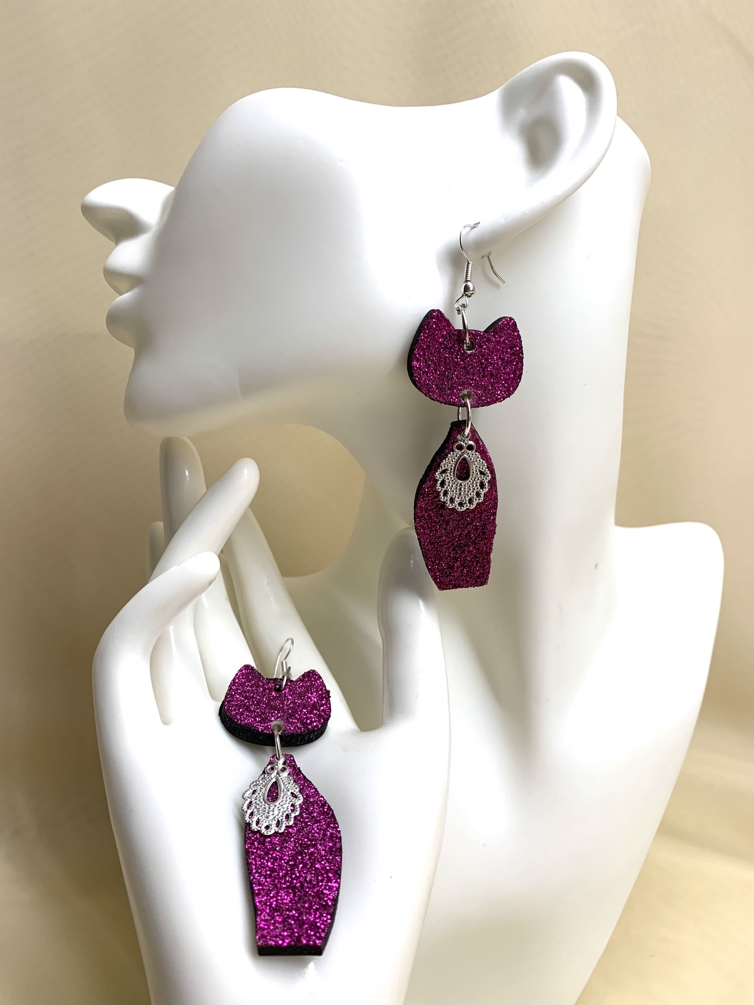 Cercei model pisica 01228 - bijuterii - cercei - cercei din lemn - Artynos.ro