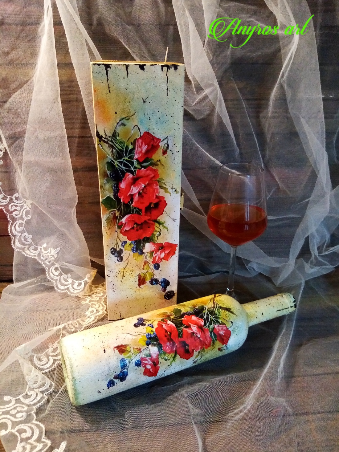 Cutie+sticla de vin-cadou pentru barbati 01291 - accesorii nuntă - amintiri și cadouri de nuntă - cadou nuntă - pahar de nuntă, set de sticlă - Artynos.ro