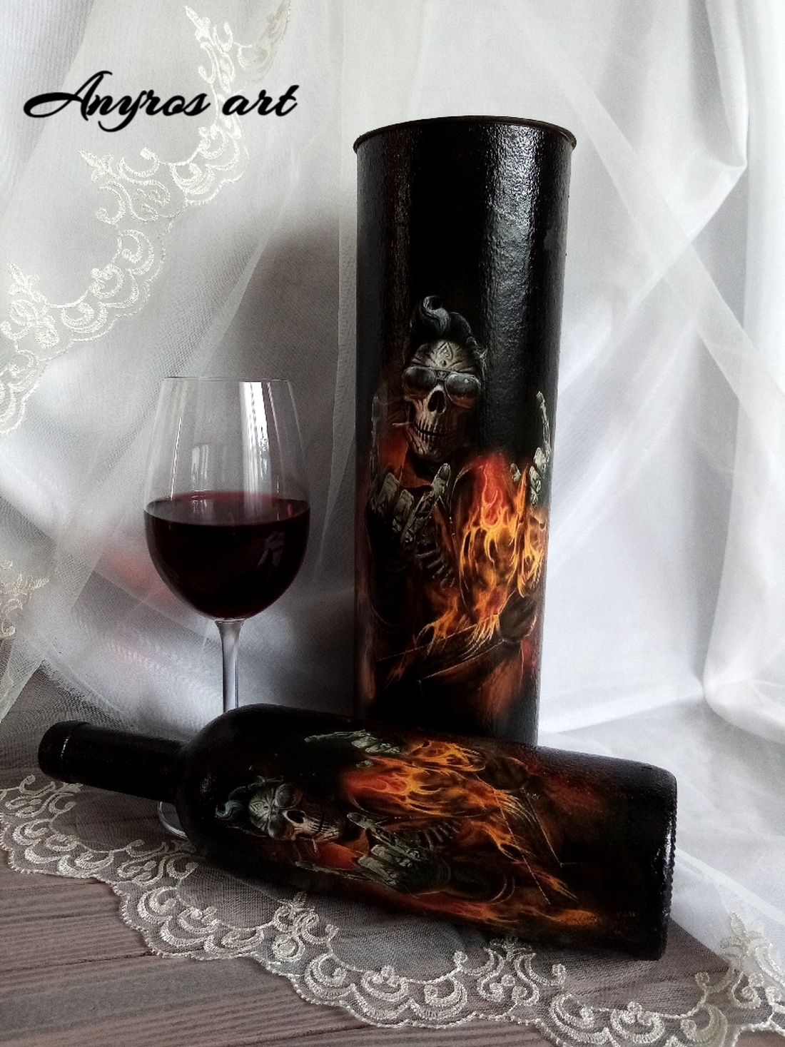 Cutie+sticla de vin-cadou pentru barbati 01292 - accesorii nuntă - amintiri și cadouri de nuntă - cadou nuntă - pahar de nuntă, set de sticlă - Artynos.ro