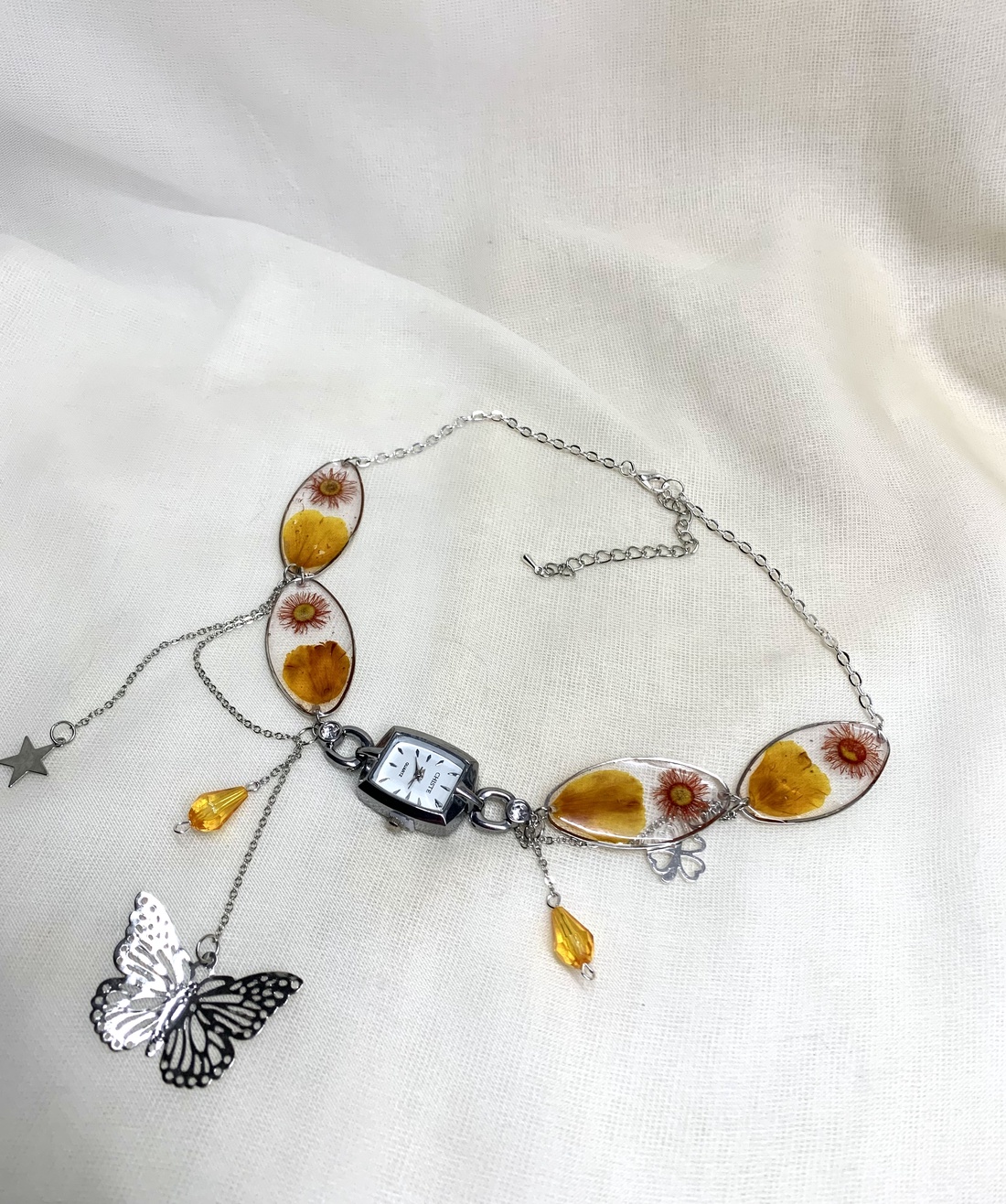 Colier-pandantiv cu flori naturalei si ceas 01345 - bijuterii - seturi de bijuterii - Artynos.ro