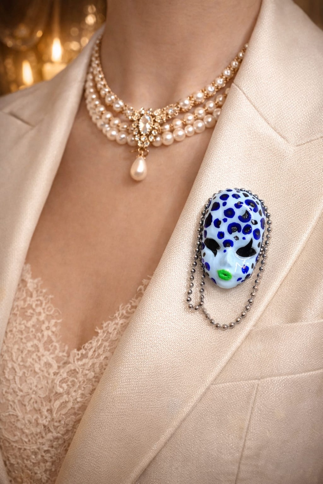 Broșă modelata și pictata manual din lut , colectia Mystery Faces Collection 01316 - bijuterii - broșe - Artynos.ro