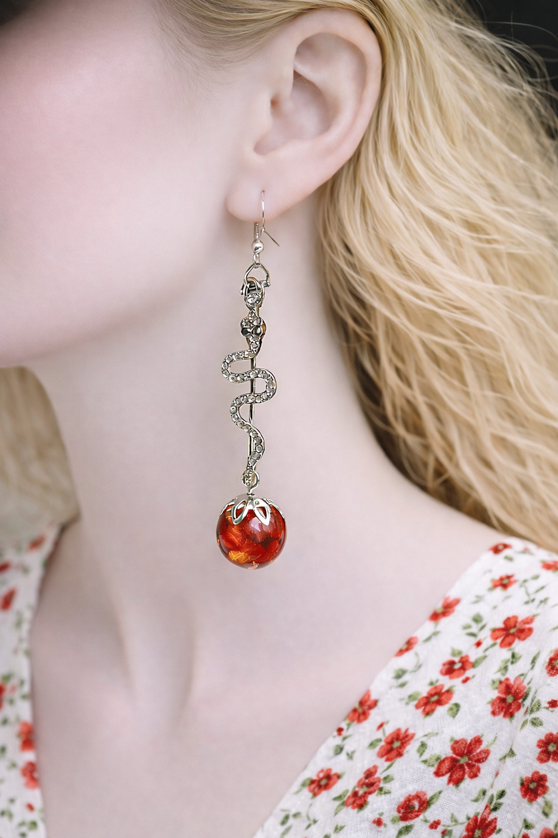 Cercei cu flori de Trandafir 01372 - bijuterii - cercei - cercei din rășină - Artynos.ro