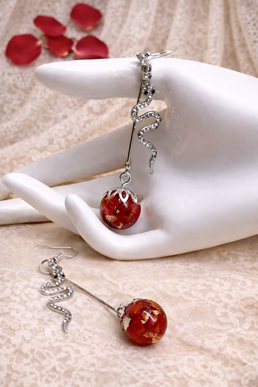 Cercei cu flori de Trandafir 01372 - bijuterii - cercei - cercei din rășină - Artynos.ro