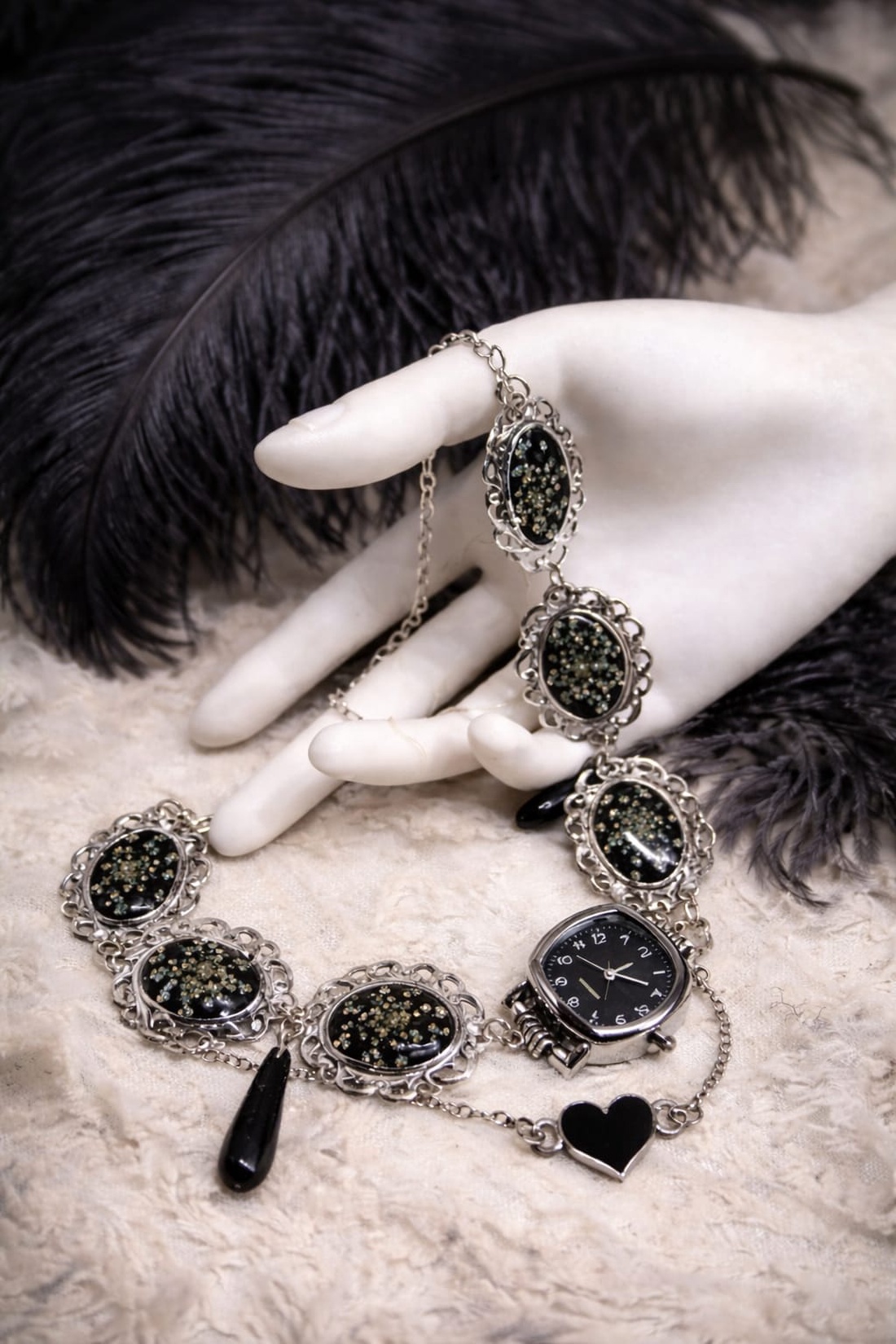 Colier-pandantiv cu flori naturalei si ceas  01230 - bijuterii - coliere - coliere cu pandative - Artynos.ro