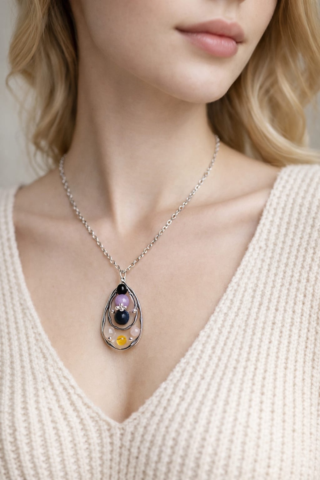 Colier -pandantiv cu pietre semipretioase 01173 - bijuterii - coliere - coliere cu pandative - Artynos.ro