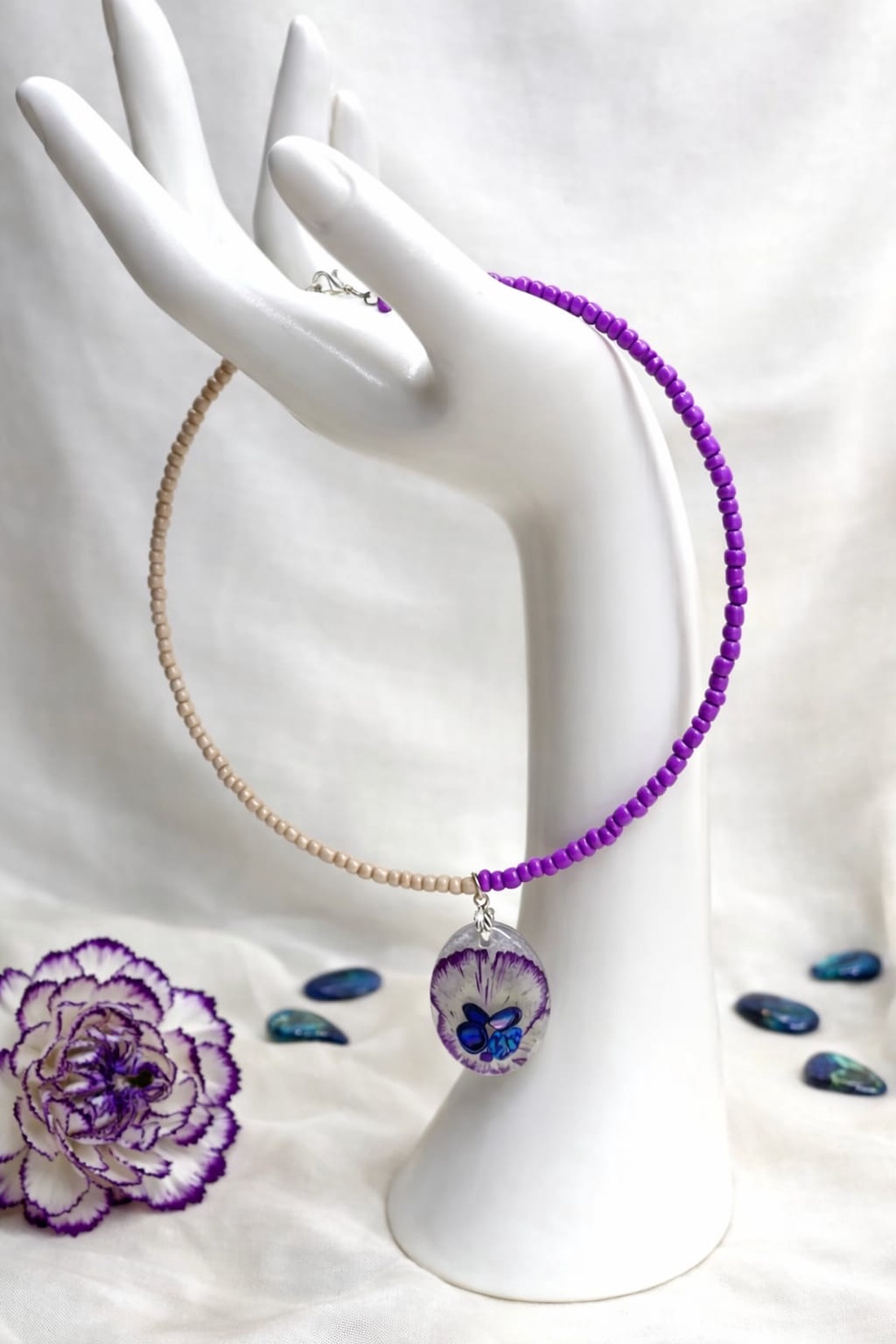 Colier-pandantiv cu garoafe si scoici Abalone 01156 - bijuterii - coliere - coliere cu pandative - Artynos.ro