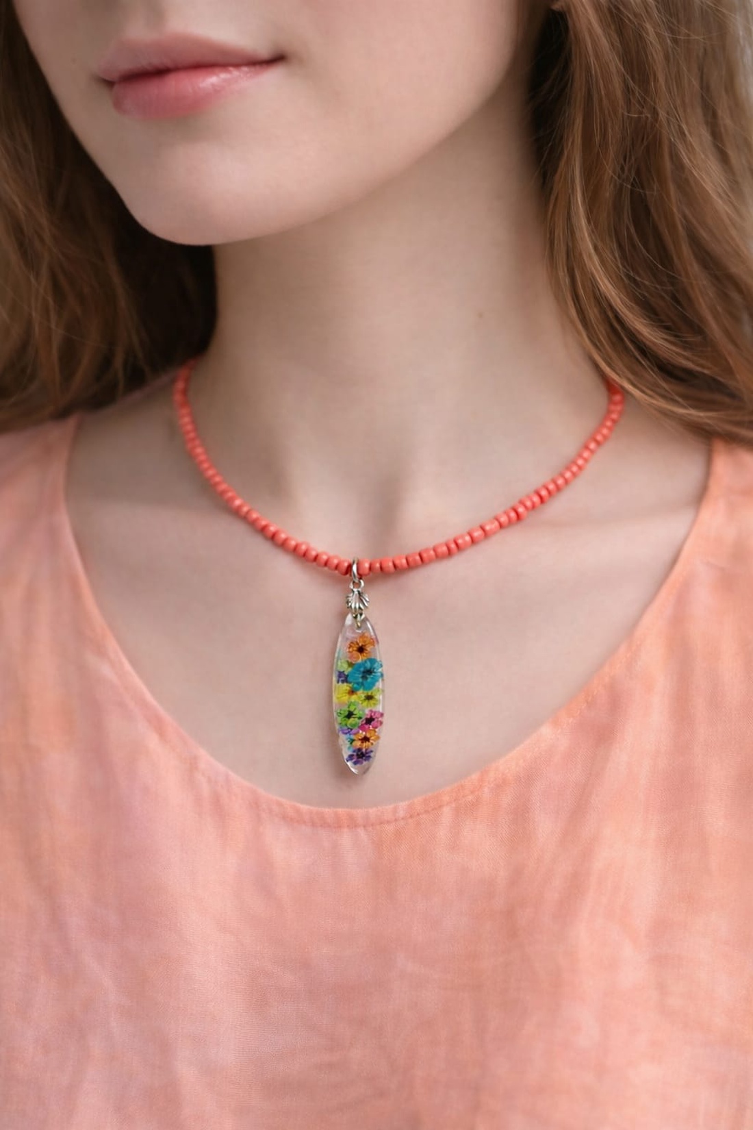 Colier-pandantiv cu flori naturale  01154 - bijuterii - coliere - coliere cu pandative - Artynos.ro