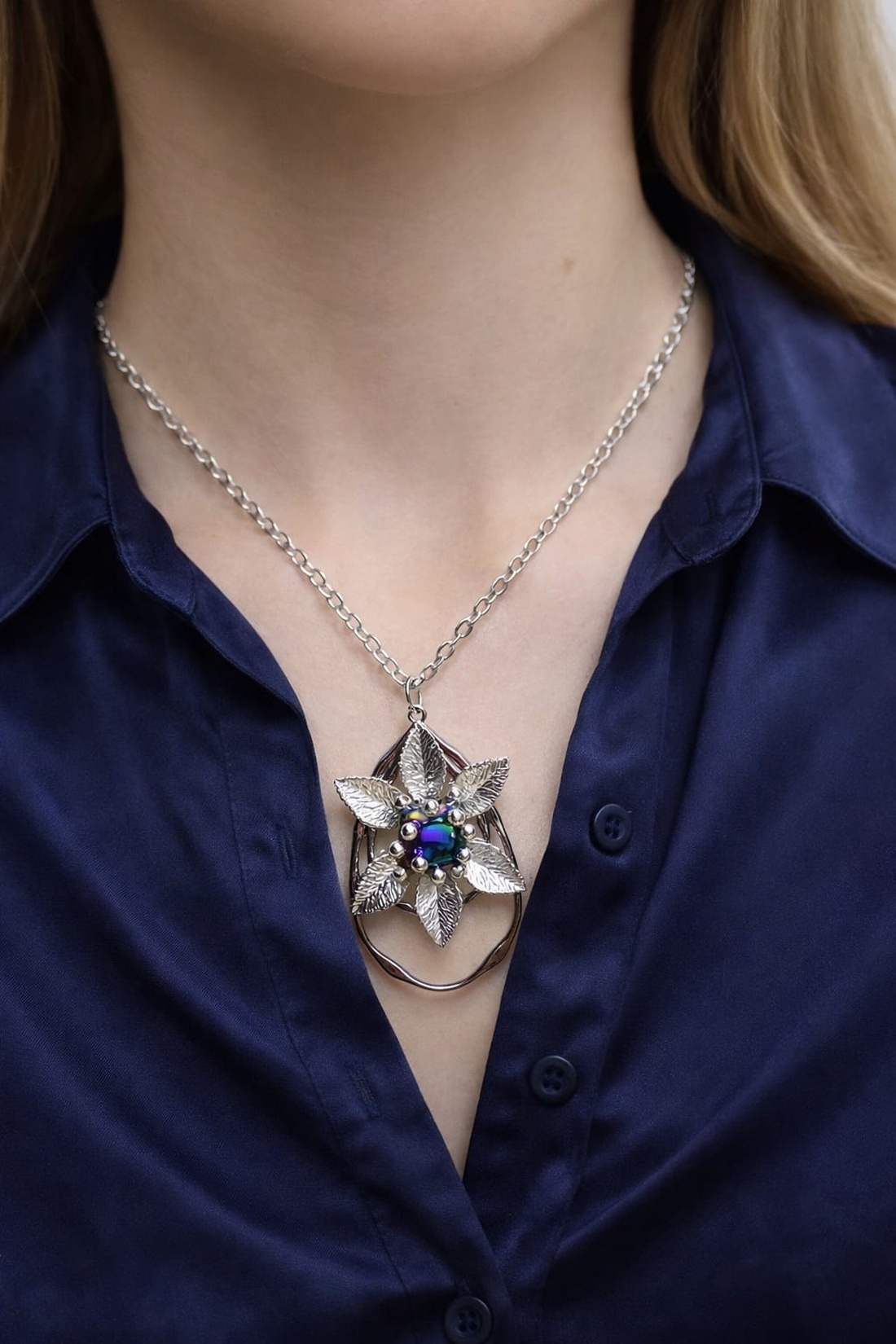 Colier-pandantiv inox si cristal 01137 - bijuterii - coliere - coliere cu pandative - Artynos.ro