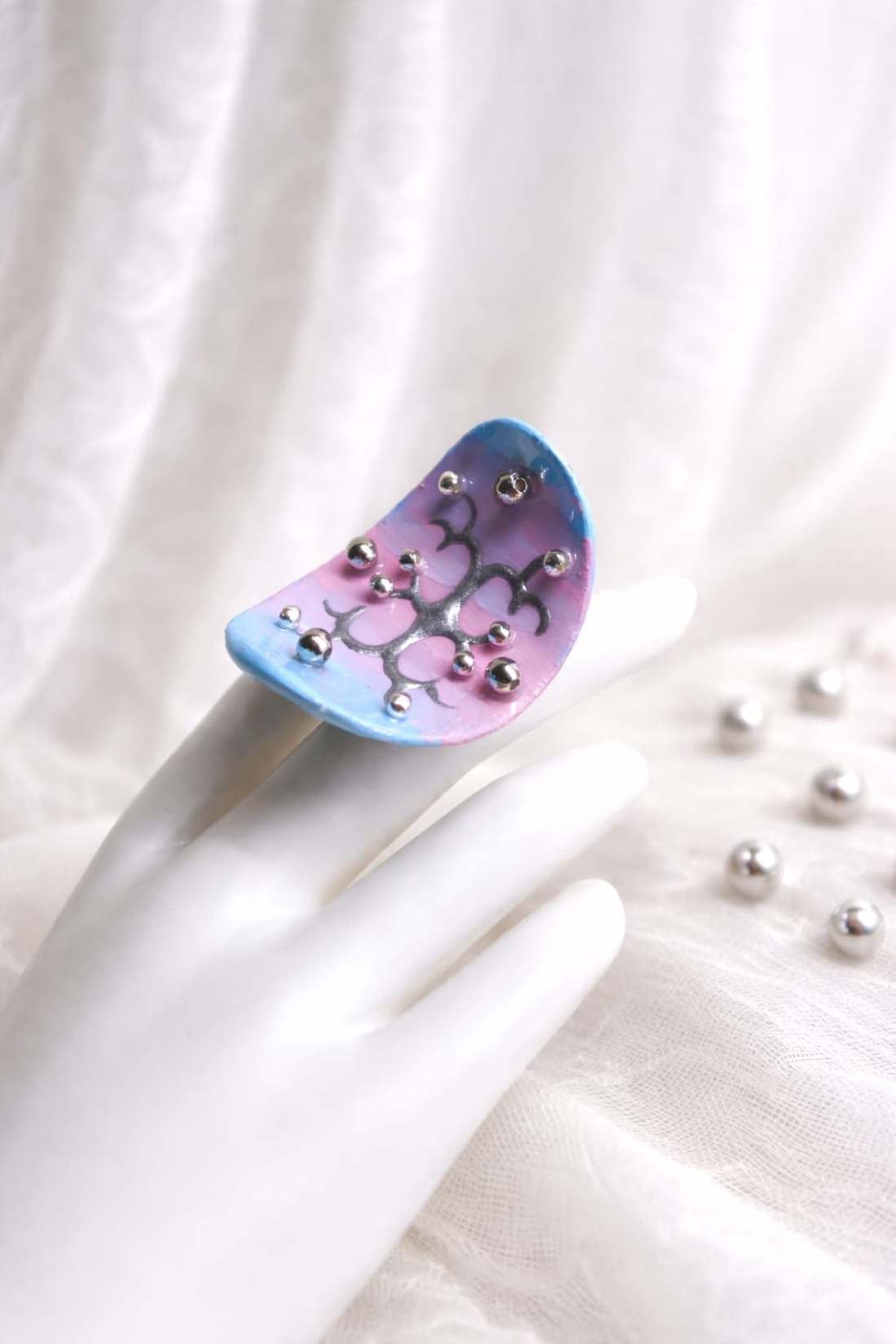 Inel pictat manual -lut si rasina  01846 - bijuterii - inele - inele statement - Artynos.ro