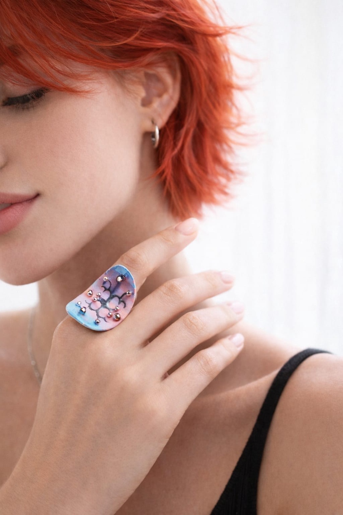 Inel pictat manual -lut si rasina  01846 - bijuterii - inele - inele statement - Artynos.ro