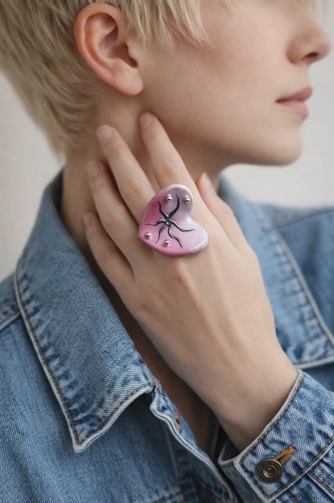 Inel pictat manual din lut si rasina 01847 - bijuterii - inele - inele statement - Artynos.ro