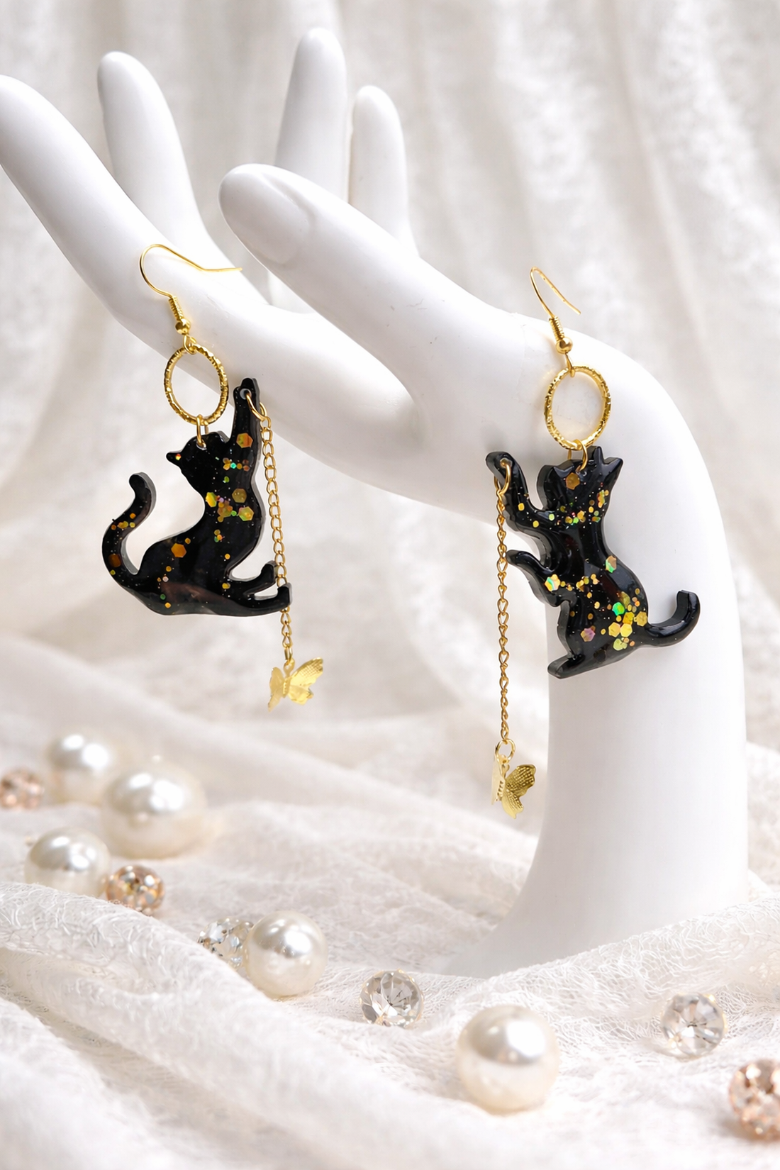 cercei asimetrici -pisici 01861 - bijuterii - cercei - cercei cu figurine - Artynos.ro
